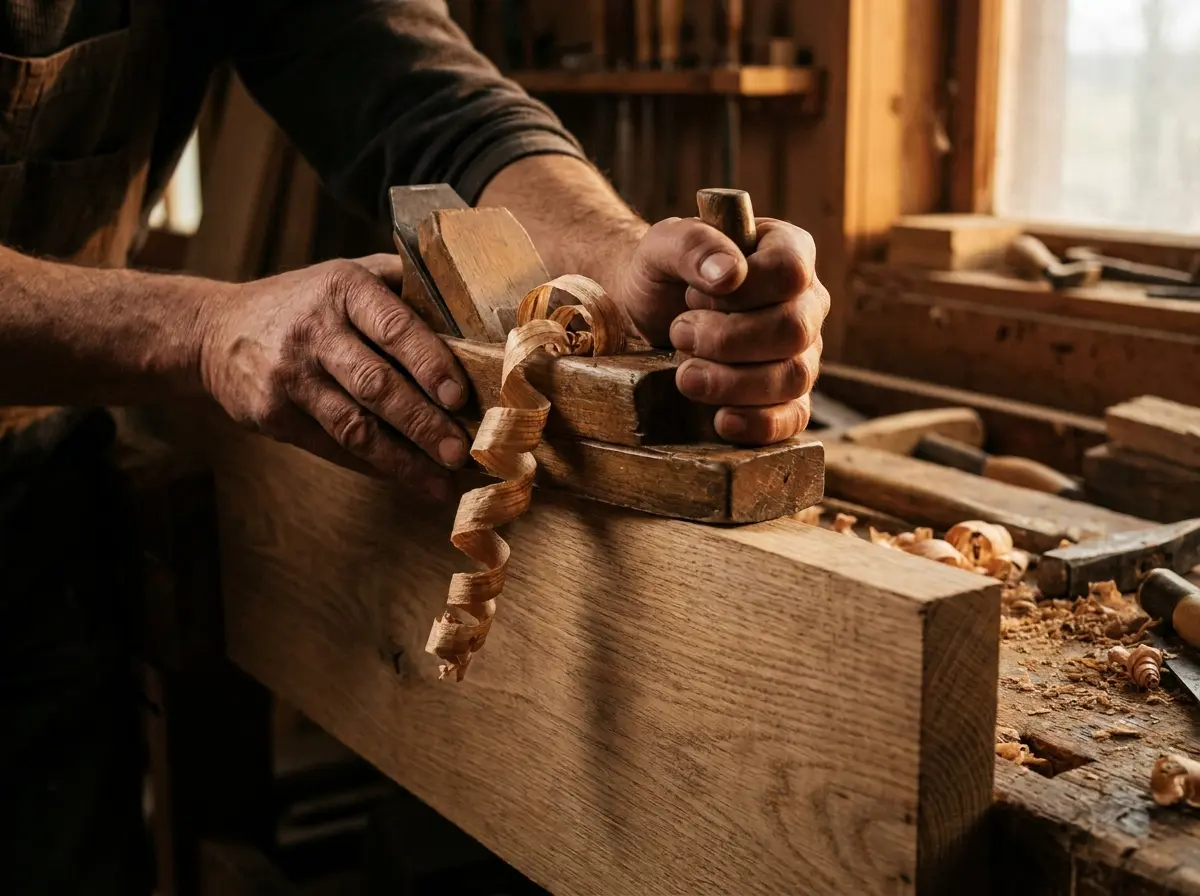Tischler bei der Arbeit an einem Möbelstück aus Holz